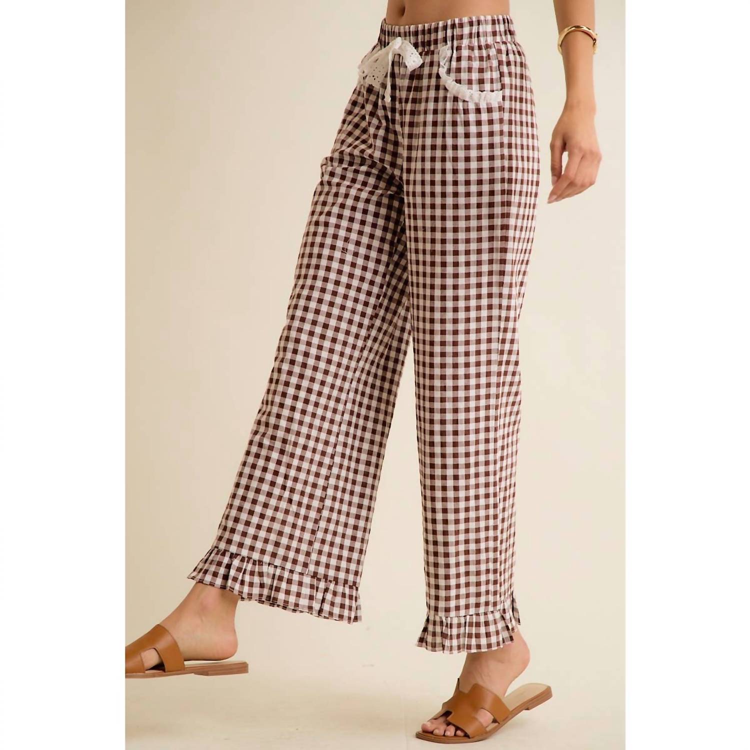 So Me - Gingham & Lace Ruffle Pant