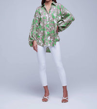 L'Agence Mickey Tunic Blouse in grass green multi small paisley - women's shirt - view 4
