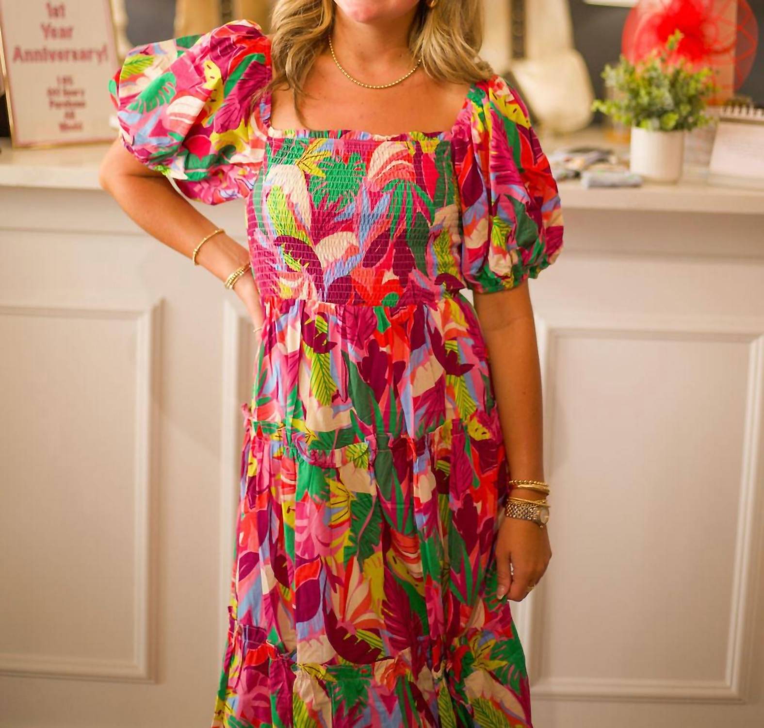 PINCH Square Neck Midi Dress in pink multi - women's dress - view 4