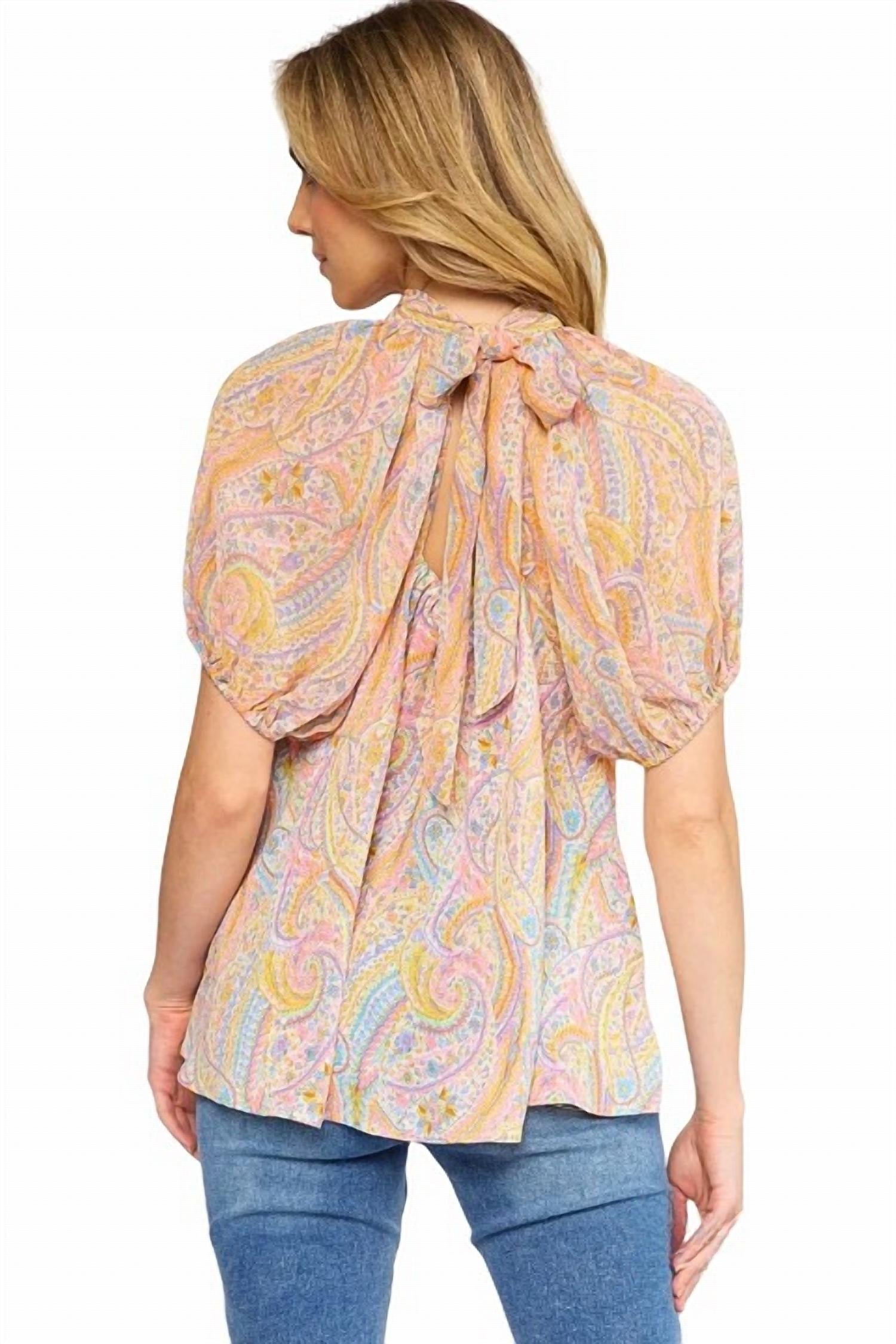 Entro - Jada High Neckline Paisley Top