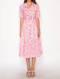 Meet Me In Santorini - Hibiscus Palms Shirt Midi Dress