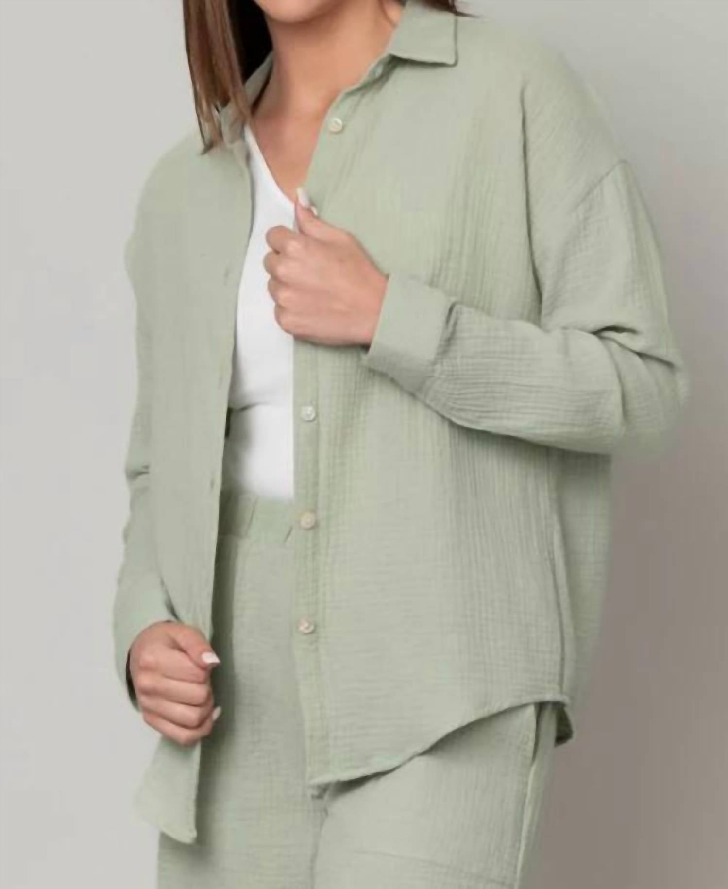 Eightyfive - Cotton Gauze Akoya Shell Button Front Top