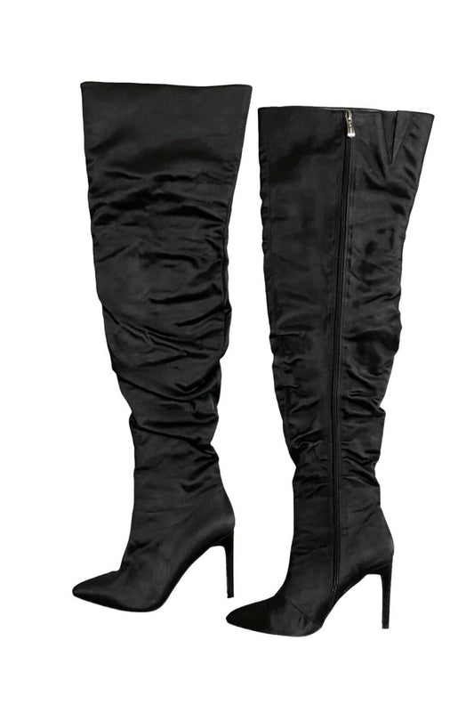 Cape Robbin - Women's Satin Stiletto Heels Over the Knee Boots