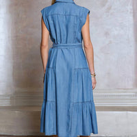 Current Air - Tiered Buckle Belt Button Down Midi Dress