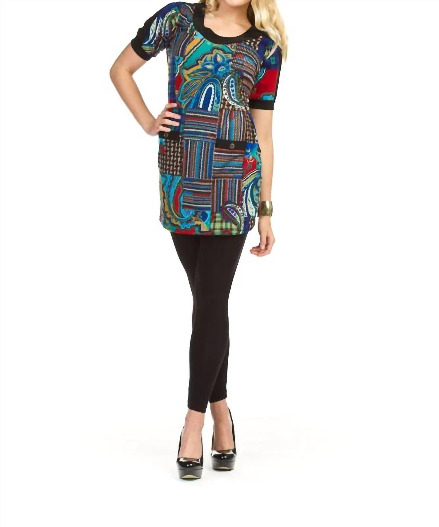 Papillon - Patch Print Short Sleeve Sweater Dress