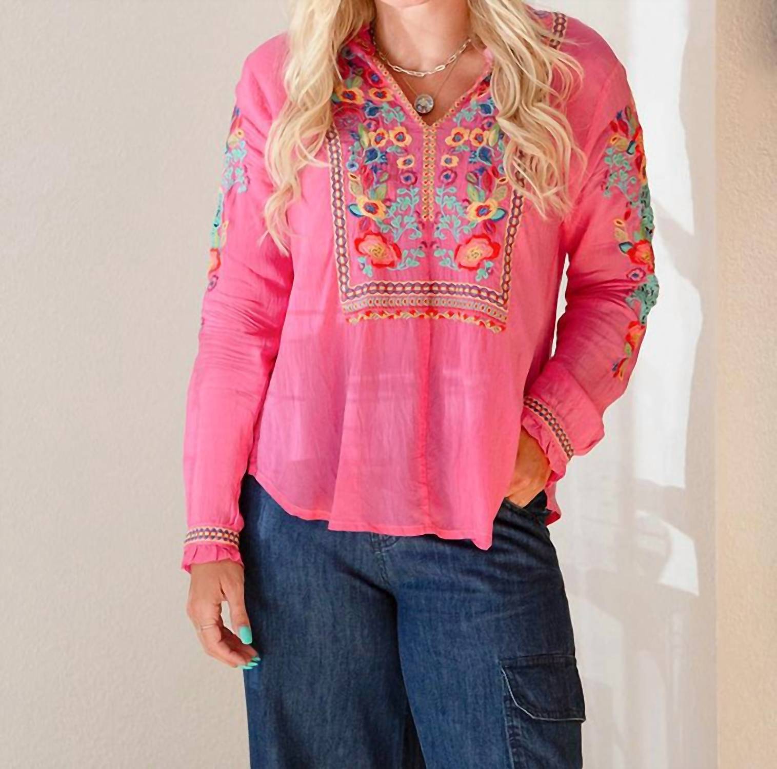 Johnny Was Women's Simone Blouse in raspberry sorbet - women's blouse