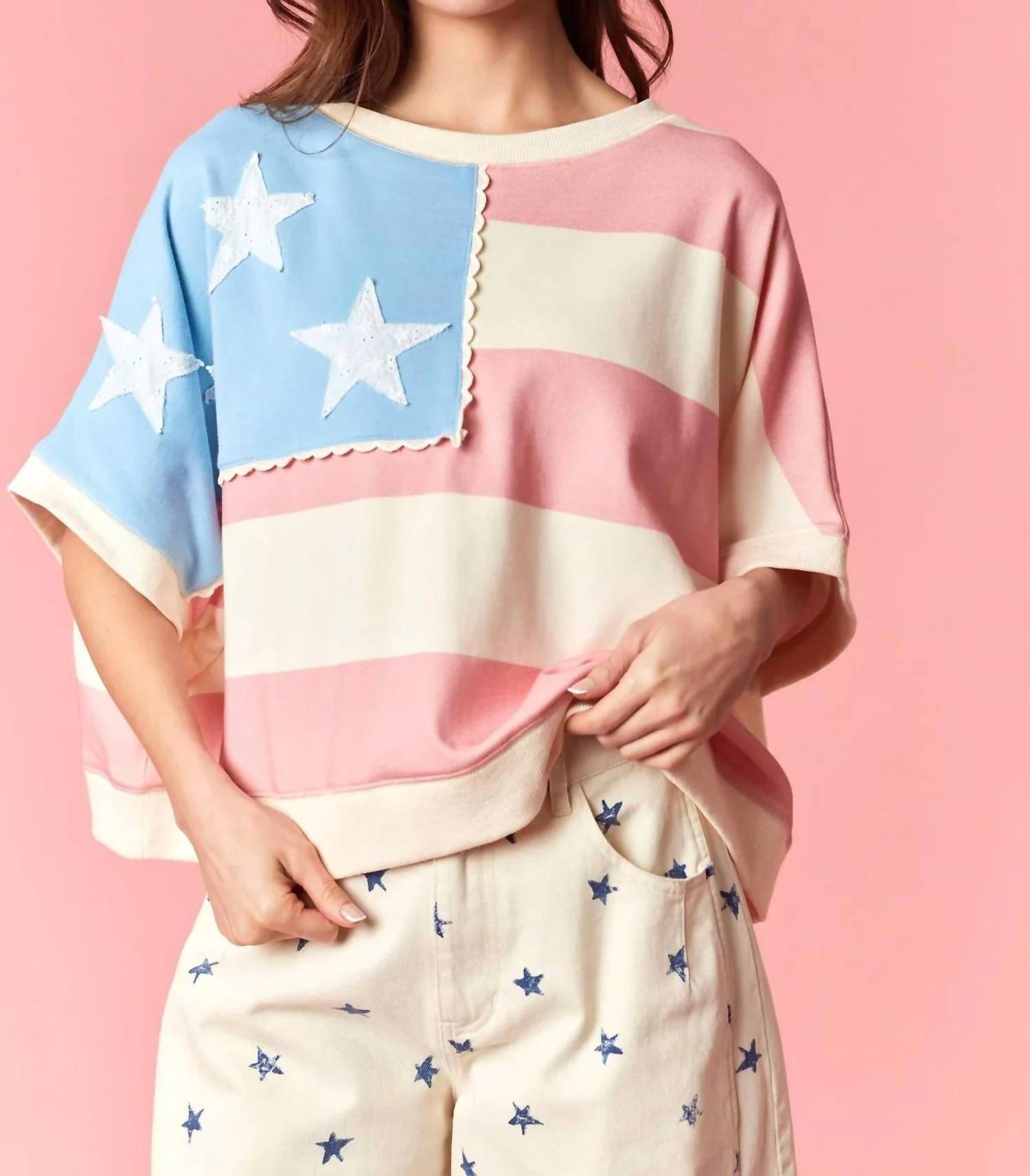 Peach Love - Women's Americana Flag Crop Sweatshirt
