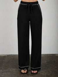 Blu Pepper - Drawstring Detail Ribbed Knit Lounge Pants