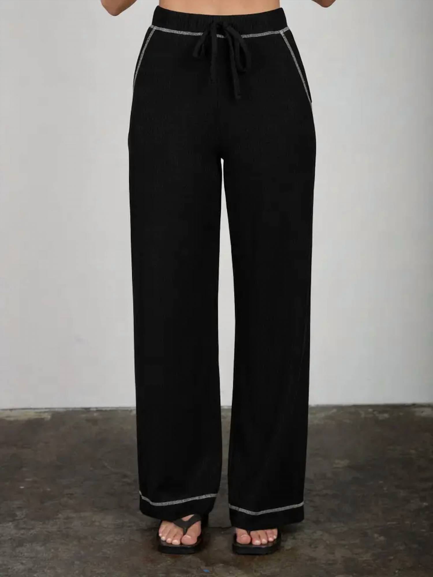 Blu Pepper - Drawstring Detail Ribbed Knit Lounge Pants