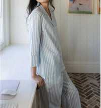 Lenora - Button-front Top And Capri Pants Pajama - Plus