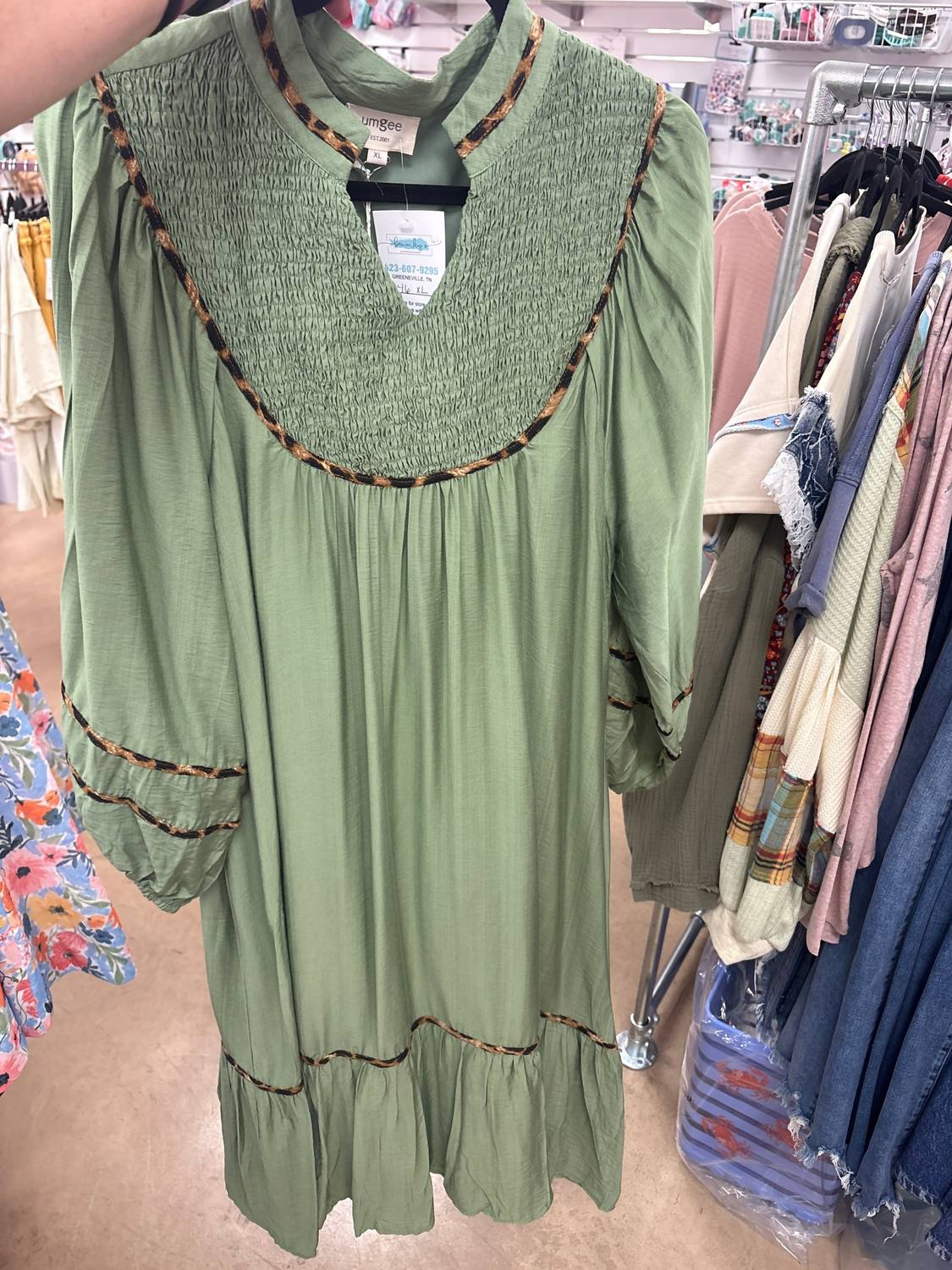 Umgee - Women's Lined Midi Dress With Bishop Sleeves