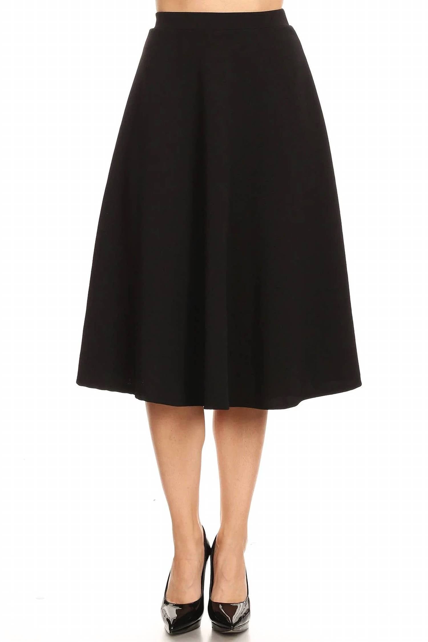 Moa Collection - Women's Solid Basic Casual A-line Flared Midi Skirt