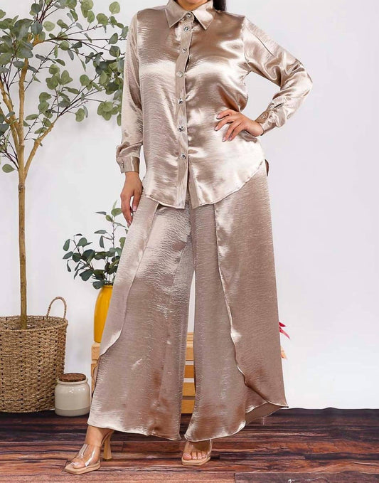 Karen T Design - Button Down Shirt And Open Pants Set