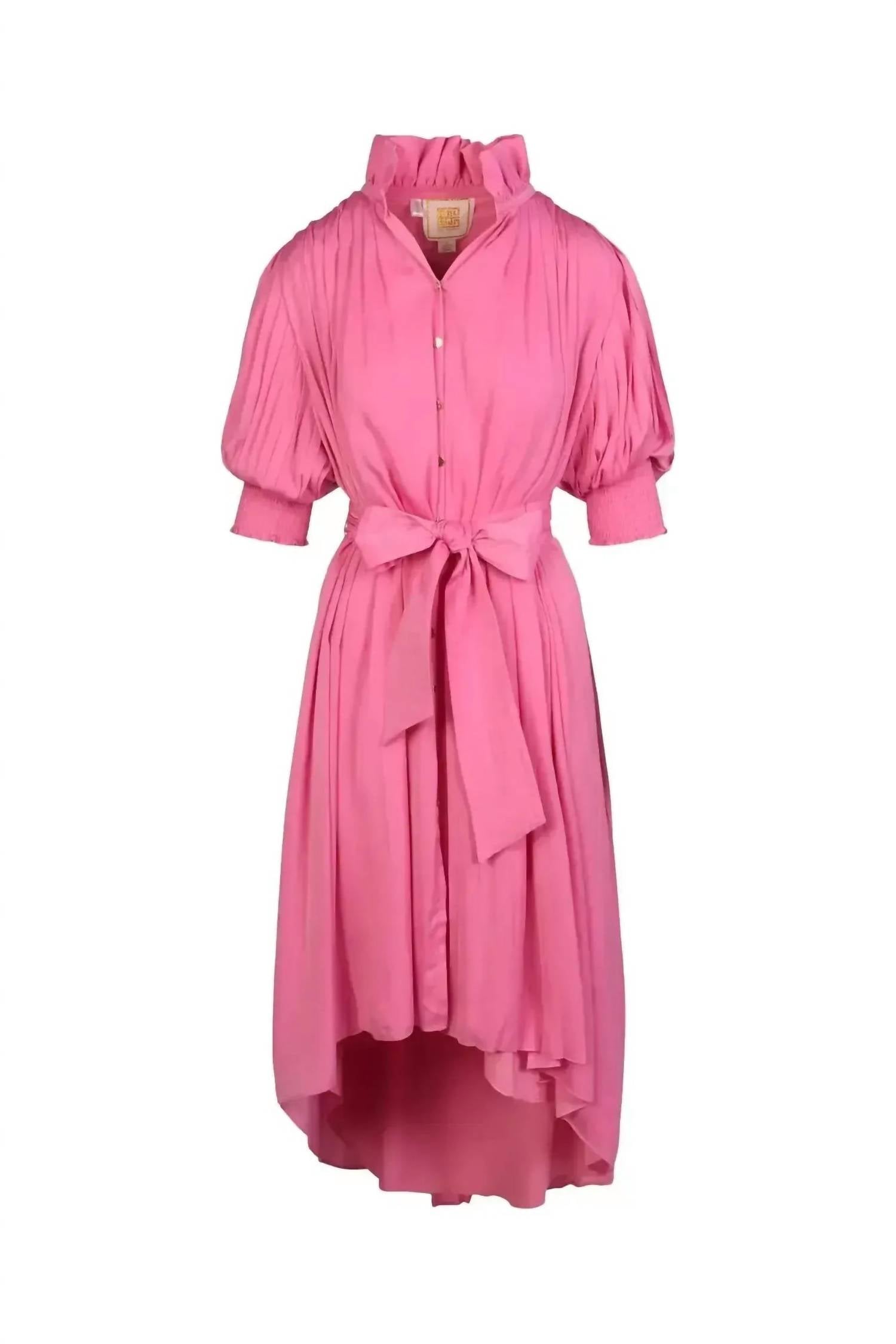 Emily McCarthy Puff Short Sleeve Rowan Midi Dress in fuchsia - women's dress - view 5
