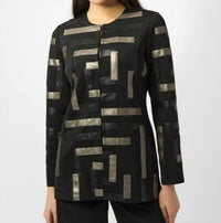 Joseph Ribkoff Geometric Long Sleeve Formal Shirt in black pewter 1 - women's shirt