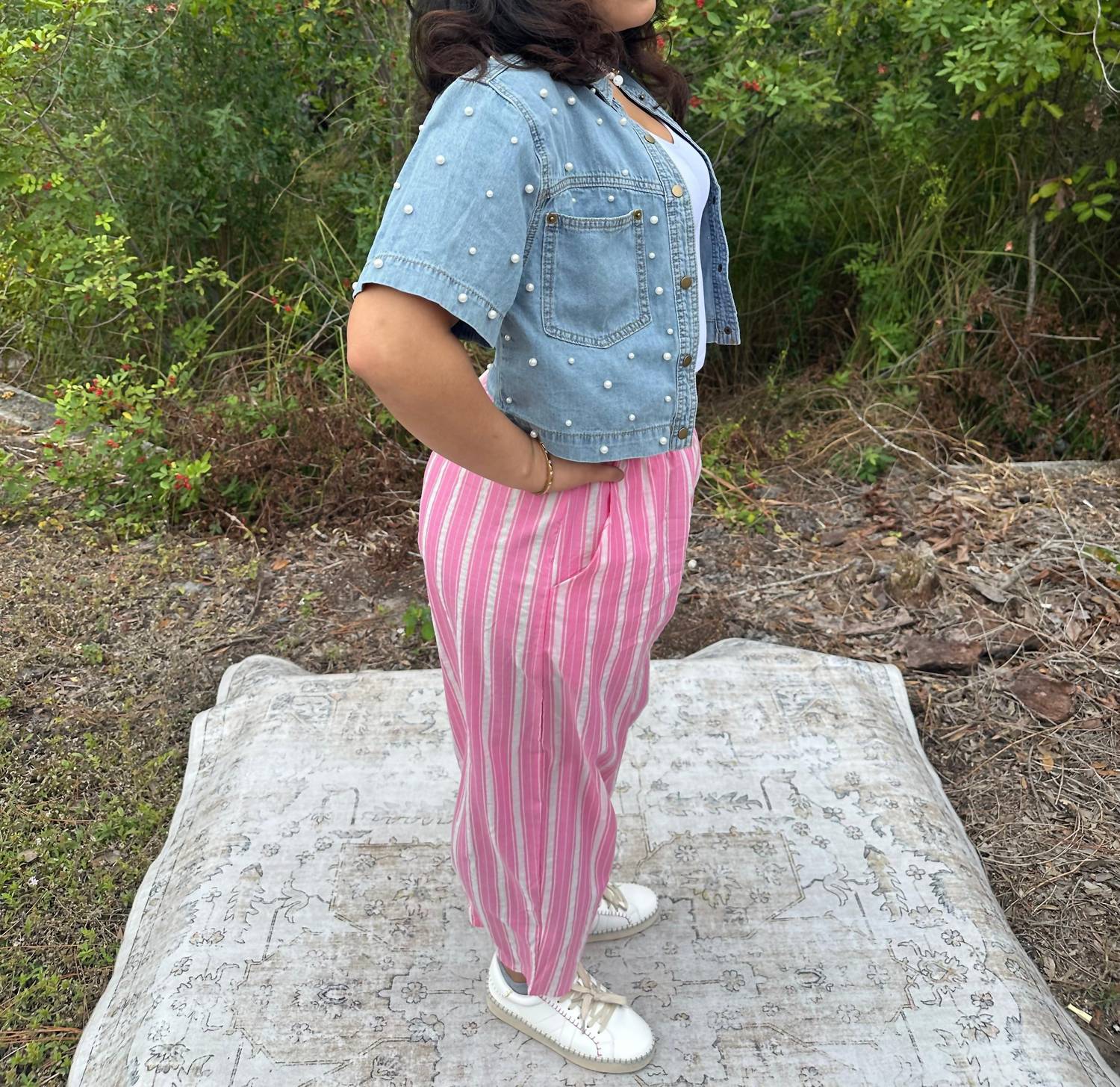 Cozy Co. - Pearl Denim Short Sleeve Shrug Top