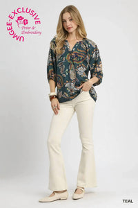 Umgee - Boho Paisley Puff Sleeve Blouse
