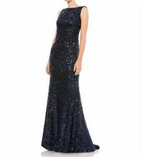 Mac Duggal - Cowl Back Boat Neck Sequined Evening Gown