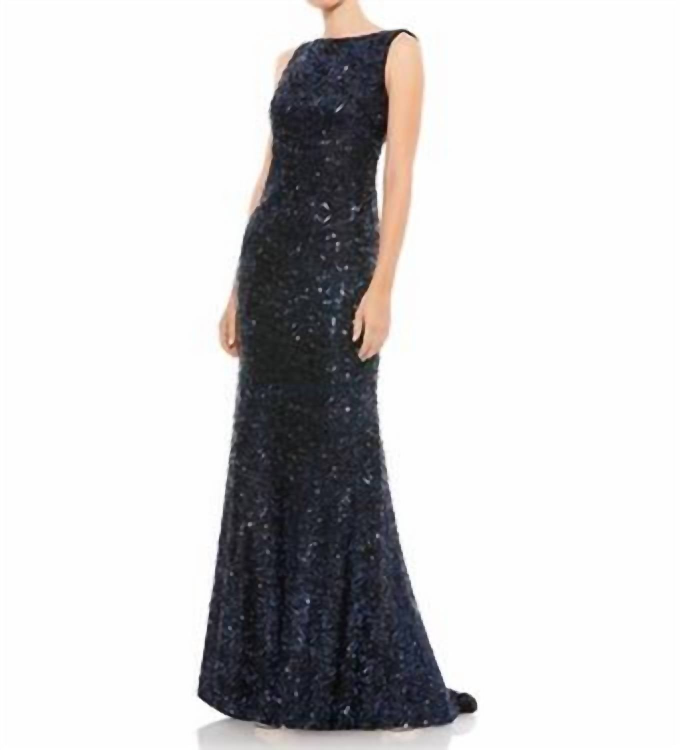 Mac Duggal - Cowl Back Boat Neck Sequined Evening Gown