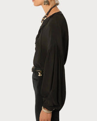 Maison Hotel Giovanni Pintucked Blouse in black - women's blouse - alternate view