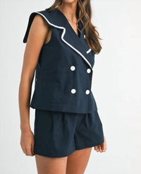 MABLE Marina Top And Shorts Set in blue - women's sleepwear - alternate view