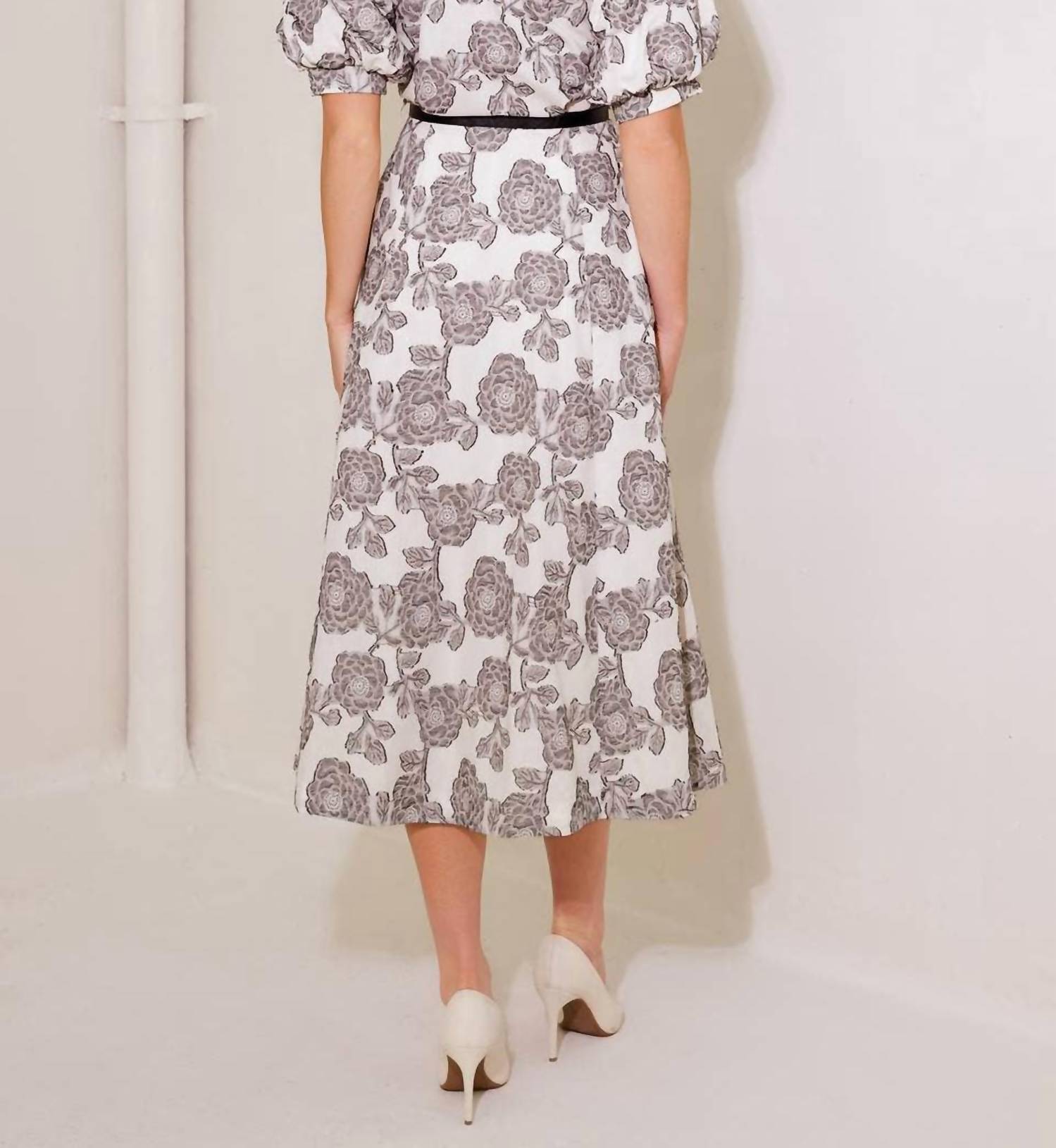 FLYING TOMATO Heritage Bloom Midi Dress in natural - women's dress - alternate view