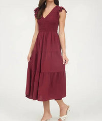 Blu Pepper - Smocked V Neck Midi Dress