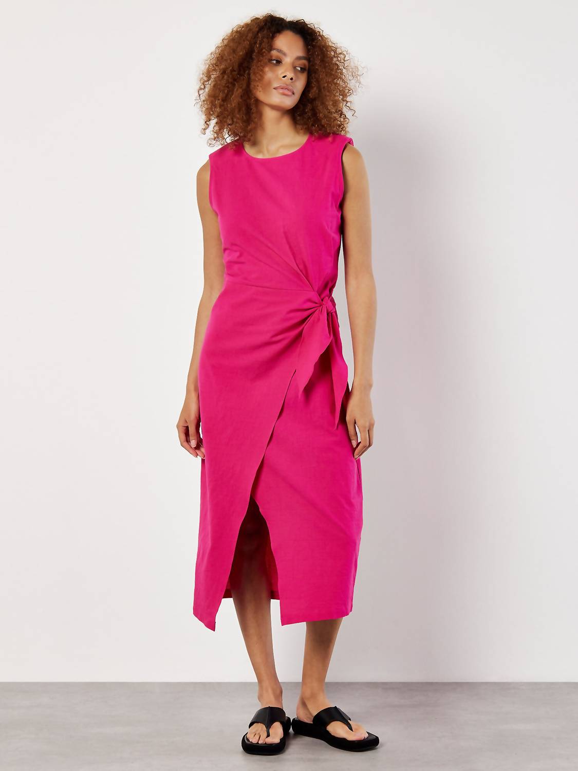 Apricot - Wrap & Knot Cotton Midi Dress