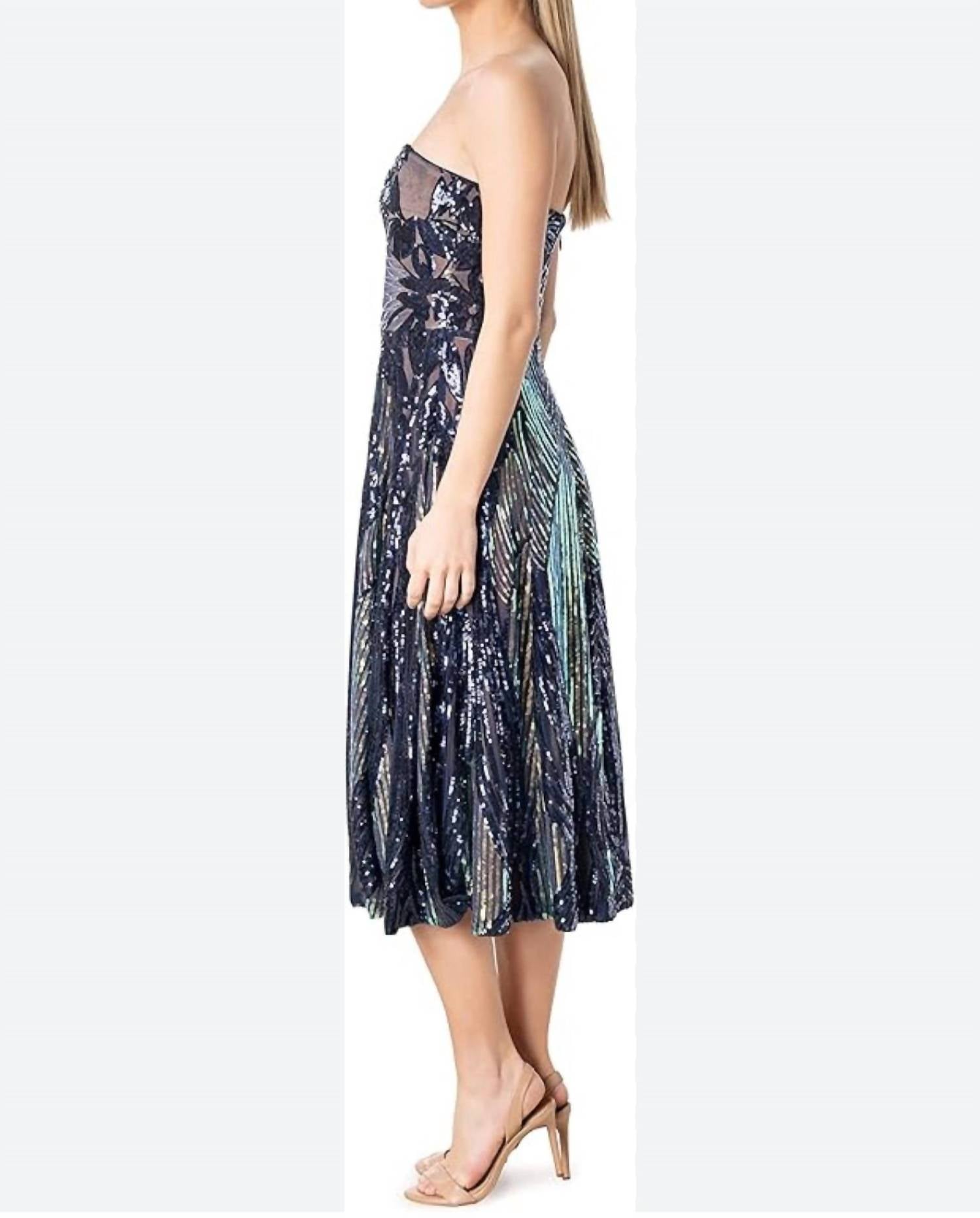 DRESS THE POPULATION Sequin Fit & Flare Dress in multi - women's dress - detail view