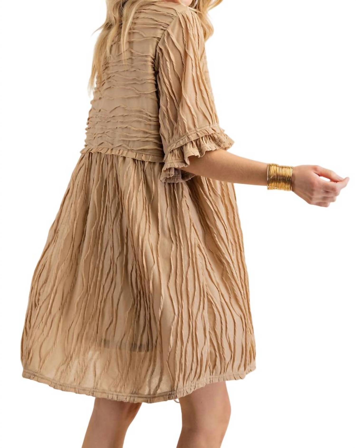 Kori - Pleat Detailing Babydoll Dress Tunic Top