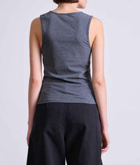 APIECE APART Uri Low Cut Tank Top in charcoal - women's tank top - detail view