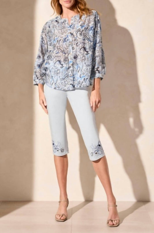 Tribal - Flowy Dolman Sleeve Blouse With Self-covered Buttons