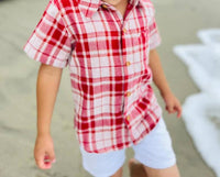 ME & HENRY Kid's Newport Plaid Woven Shirt in red - kids' shirt
