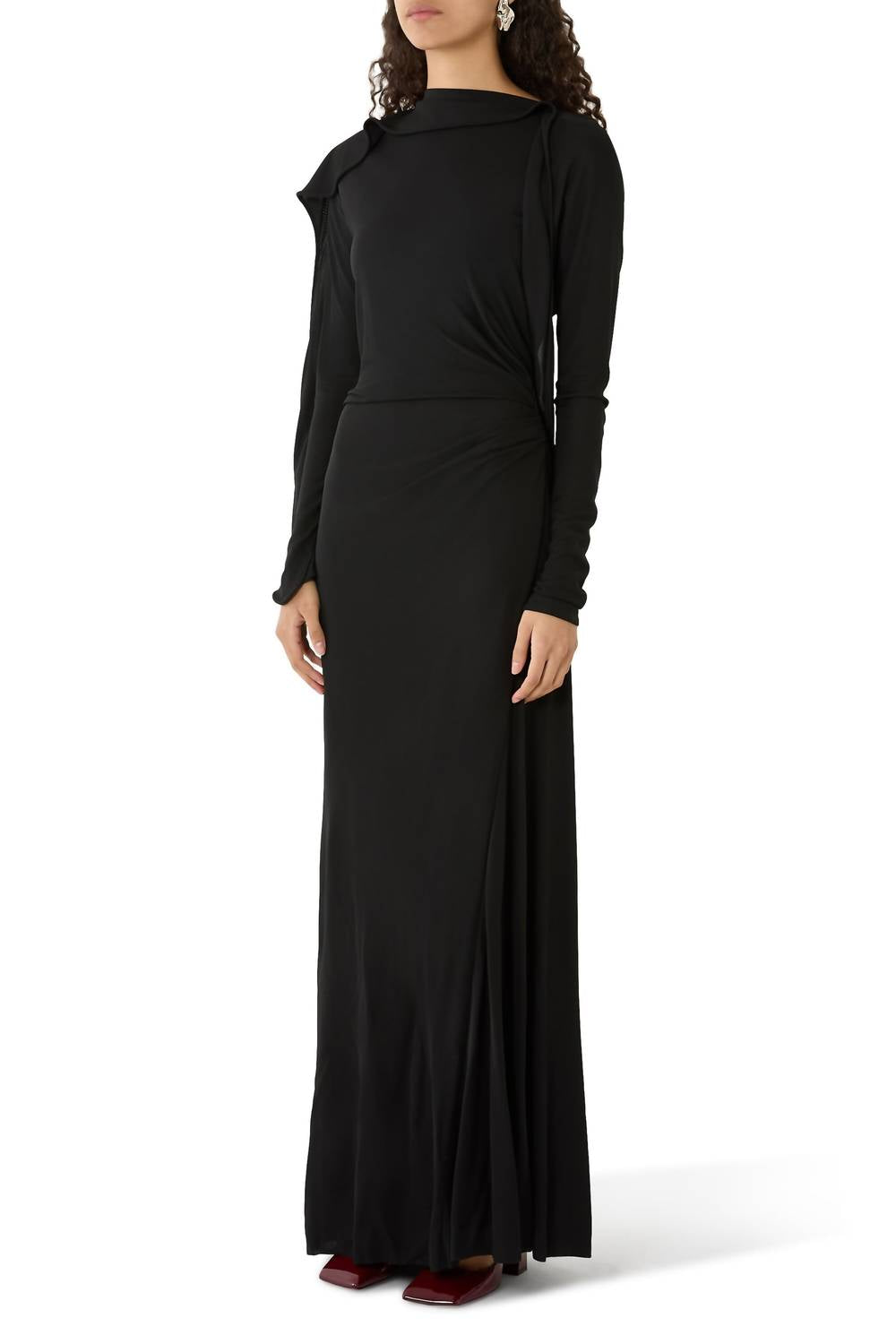VICTORIA BECKHAM Long Sleeve Draped Jersey Gown in black - women's dress