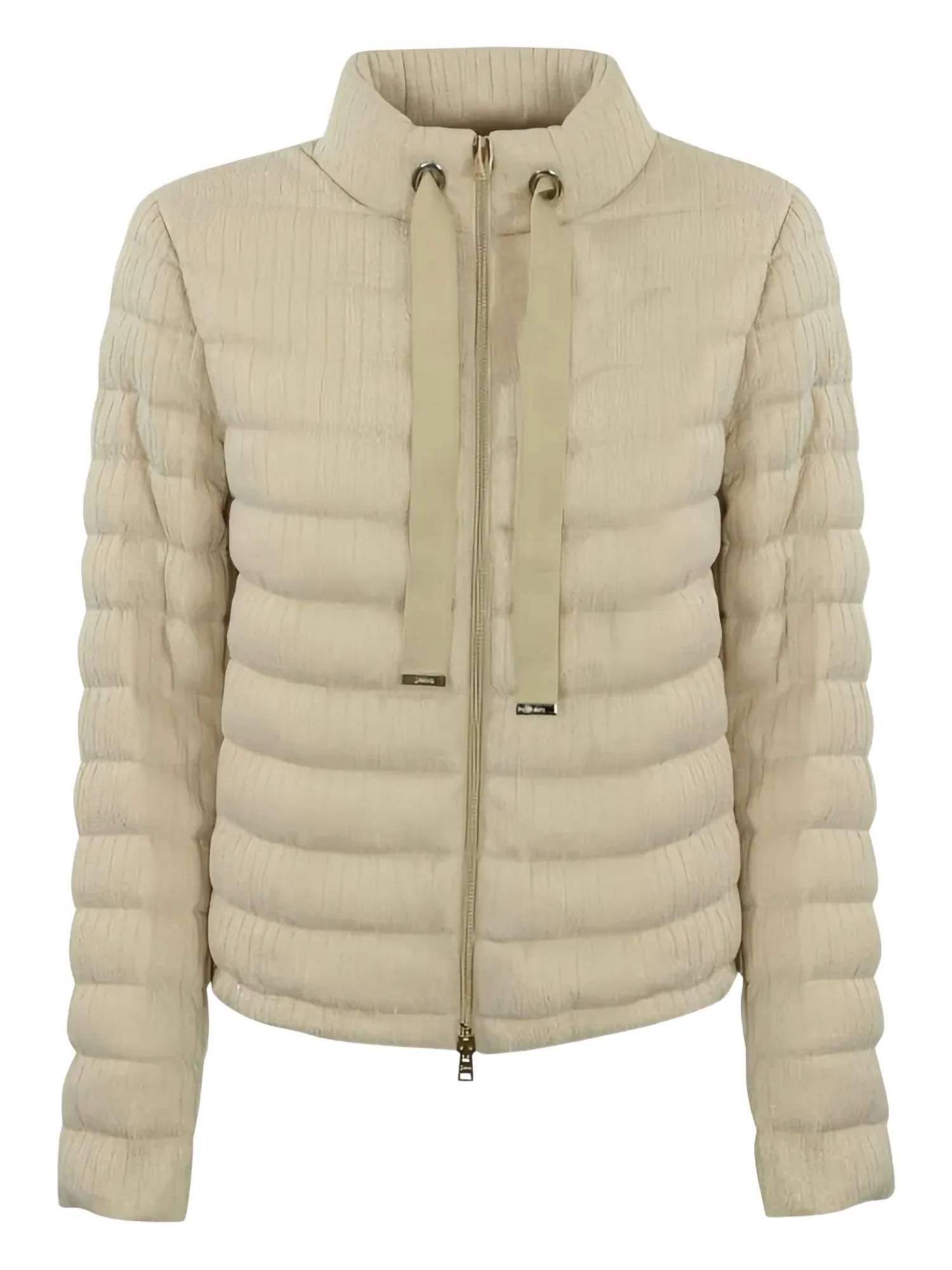 Herno Women's Shiny Ribbed Knit Zip Jacket in chantilly - women's jacket - detail view
