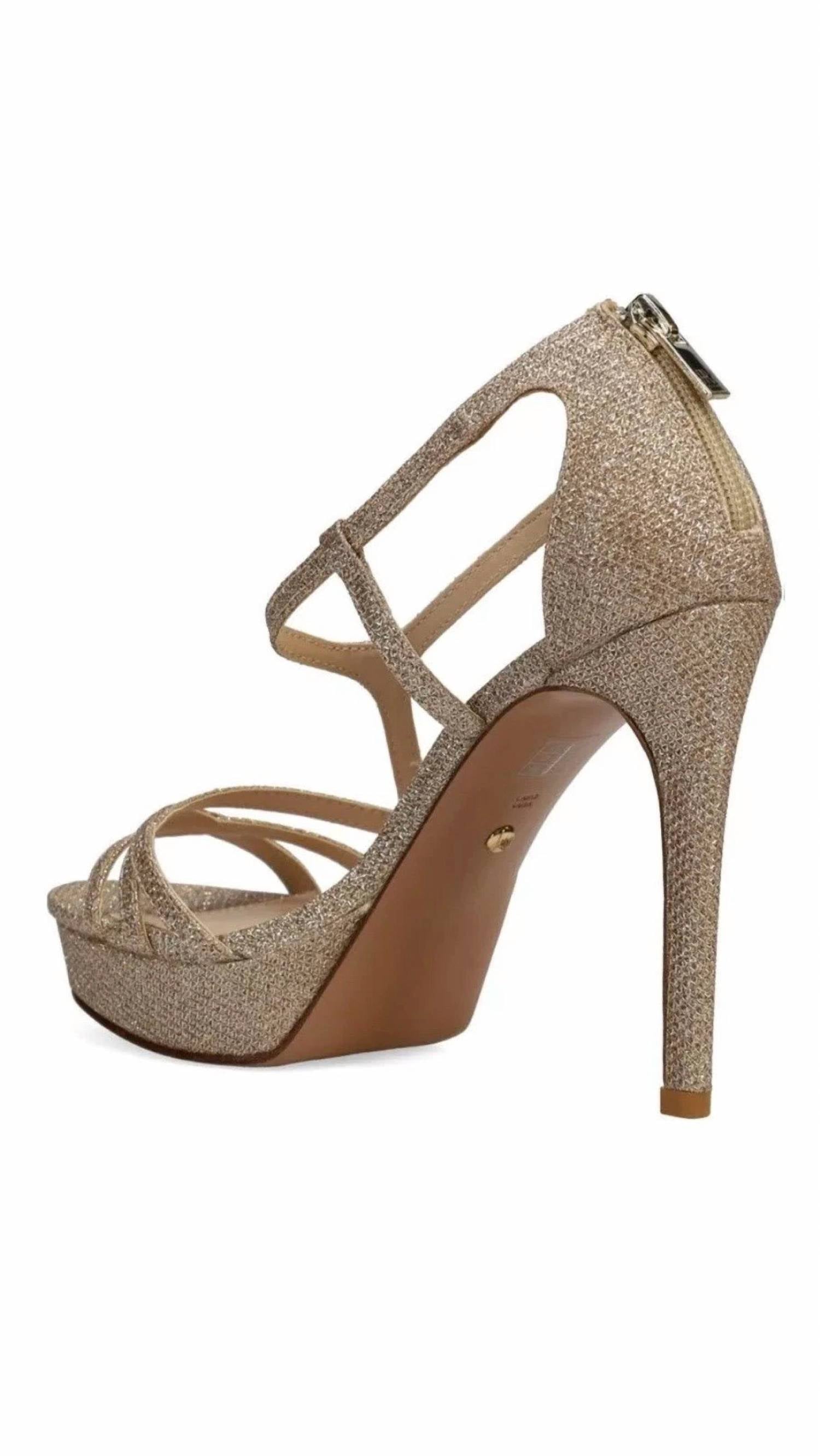 PELLE MODA Women's Oneda X Platform Rear Zip Platform Sandals in gold - women's sandal - detail view
