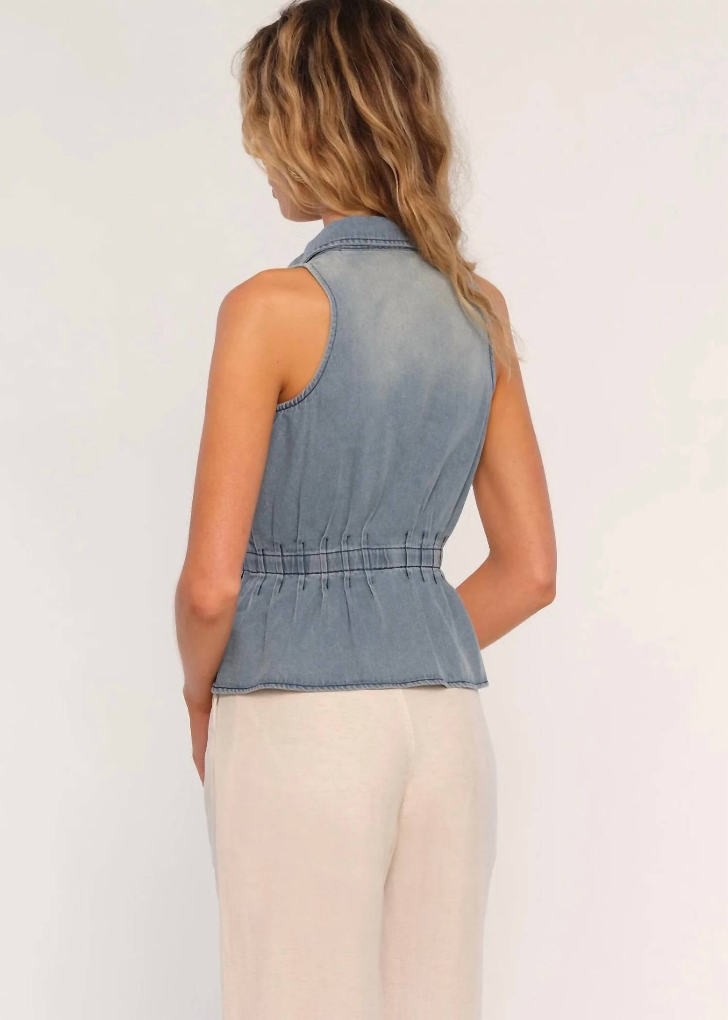 heartloom Zia Denim Sleeveless Blouse in sea - women's blouse - alternate view