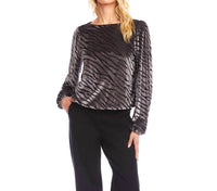 Karen Kane Blouson Sleeve Velvet Burnout Boatneck Top in zebra - women's blouse