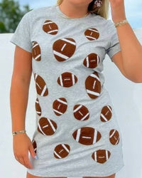 Lula the Label Terry Football Patch T-Shirt Dress in blue brown - women's dress