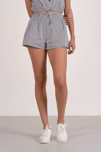 ELAN Chiara Stripe Drawstring Shorts in navy - women's shorts