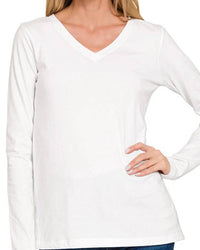 Zenana - Cotton v-neck long sleeve t-shirt