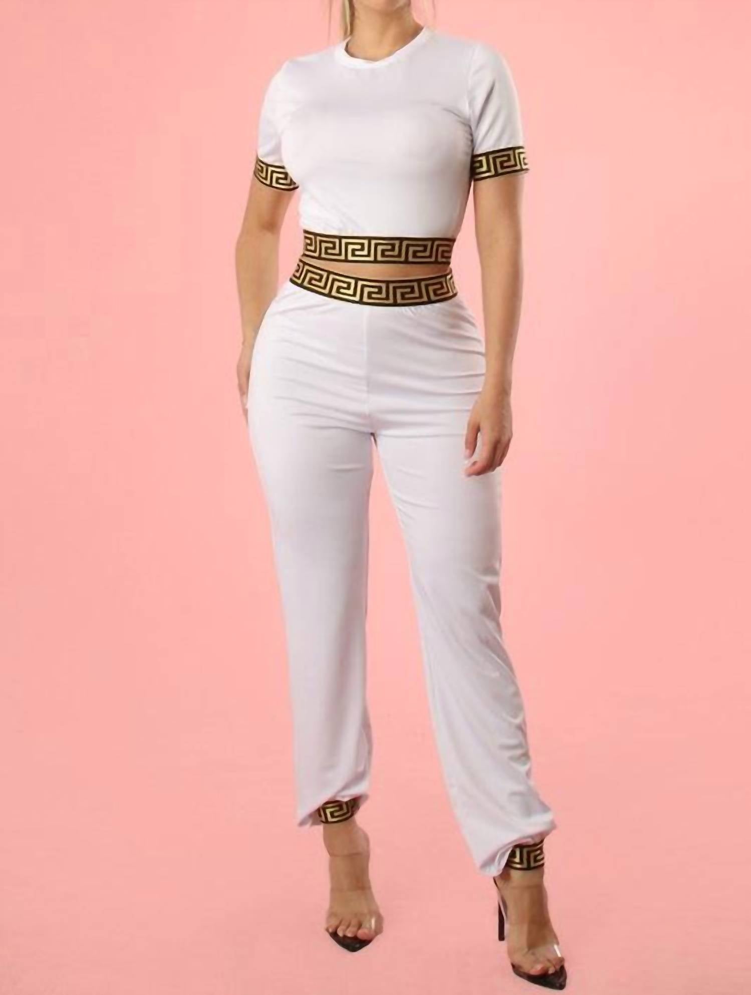 Yellow Cabbage - Crop Top And High-waisted Trimmed Wide Leg Two-piece Set