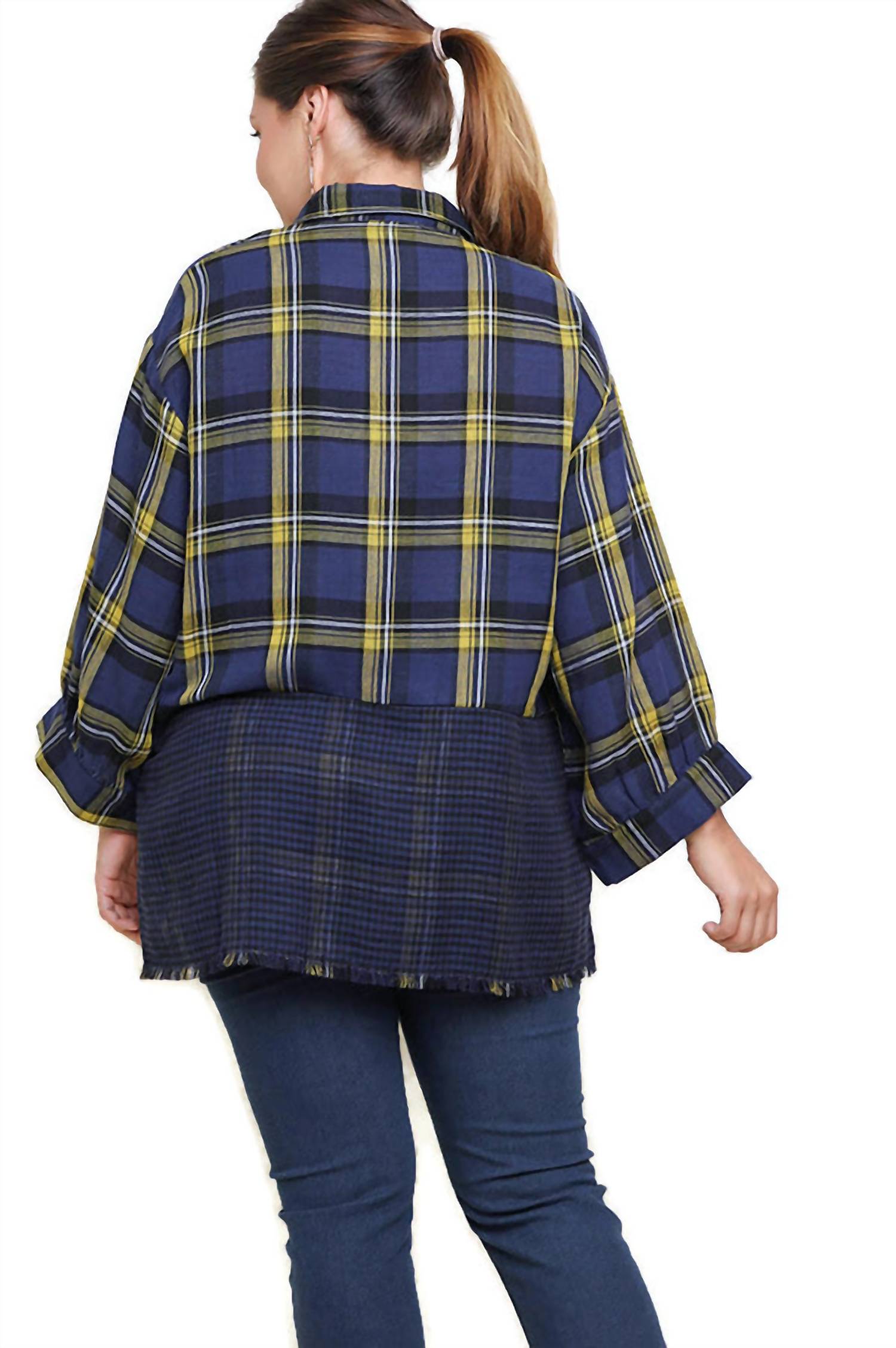 Umgee - Plaid & Checkered Frayed Top