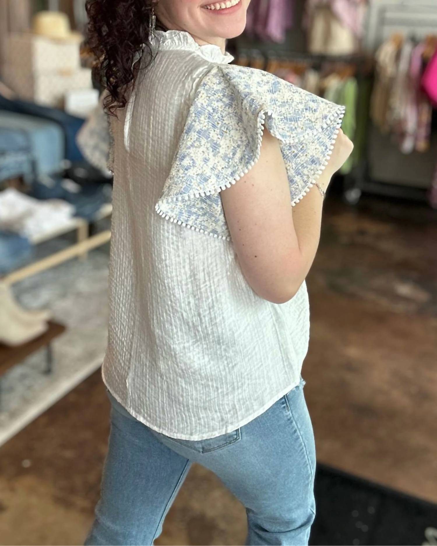 Thml - Mixed Media Flutter Sleeve Top