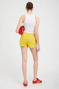 SPRWMN Suede Slip Dolphin Short in limoncello - women's shorts - detail view