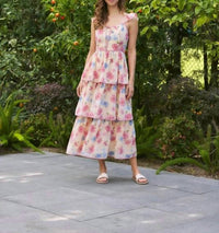 In February - Floral Midi Dress With Ruffled Straps