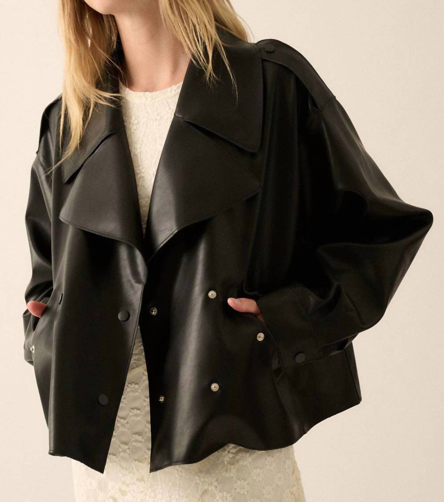 PROMESA Women's Rebel Chic Faux Leather Moto Jacket in black - women's jacket - alternate view