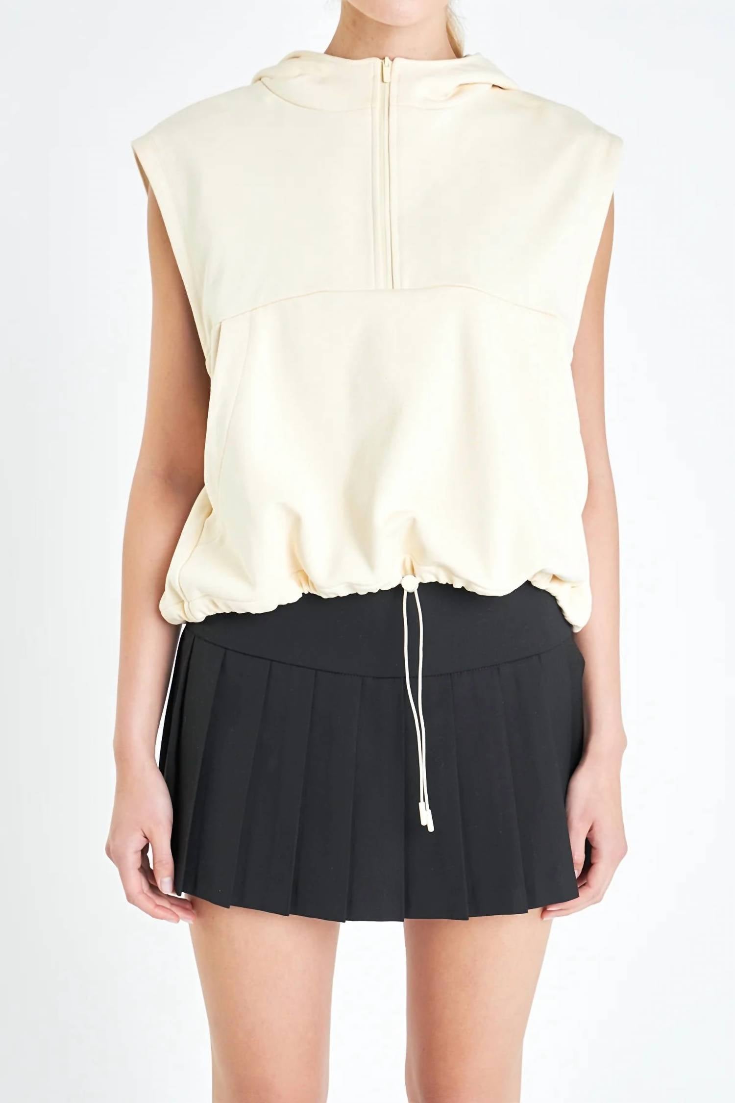Grey Lab Sleeveless zippered hoodie in cream - women's top - alternate view