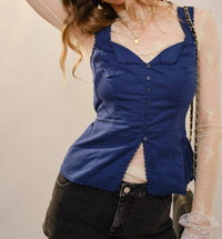 Blue B Heart Shape Lace Trim Tank Top in navy - women's tank top - view 4
