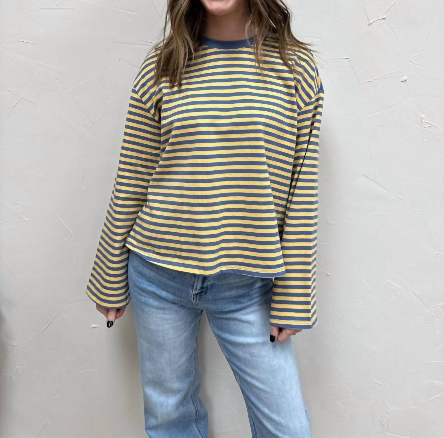MOD REF The Jessie Top in blue yellow - women's long sleeve top - alternate view